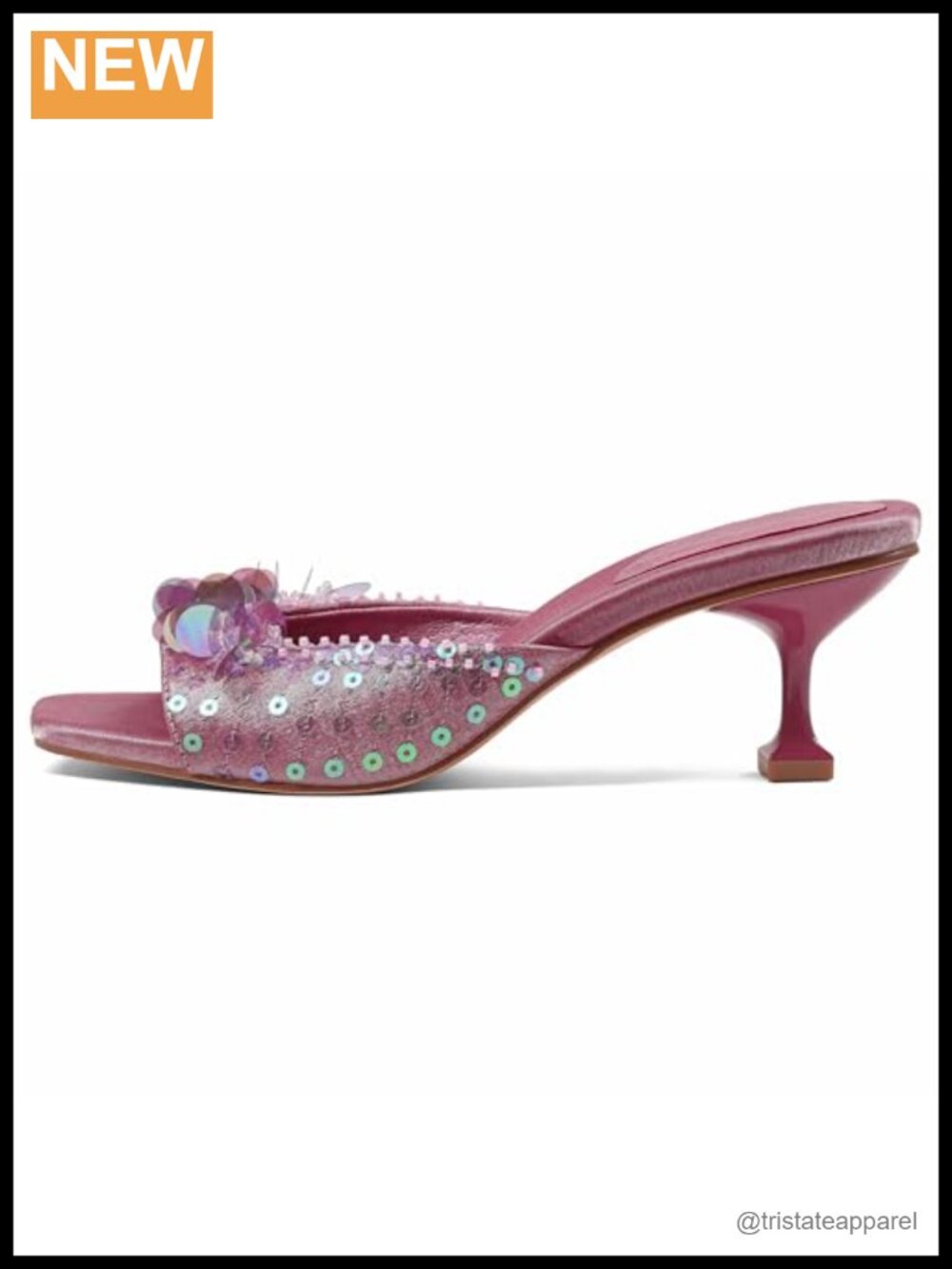 Sequin Mule Kitten Heel Sandals Square Toe Slingback Slip On Party Wedding
